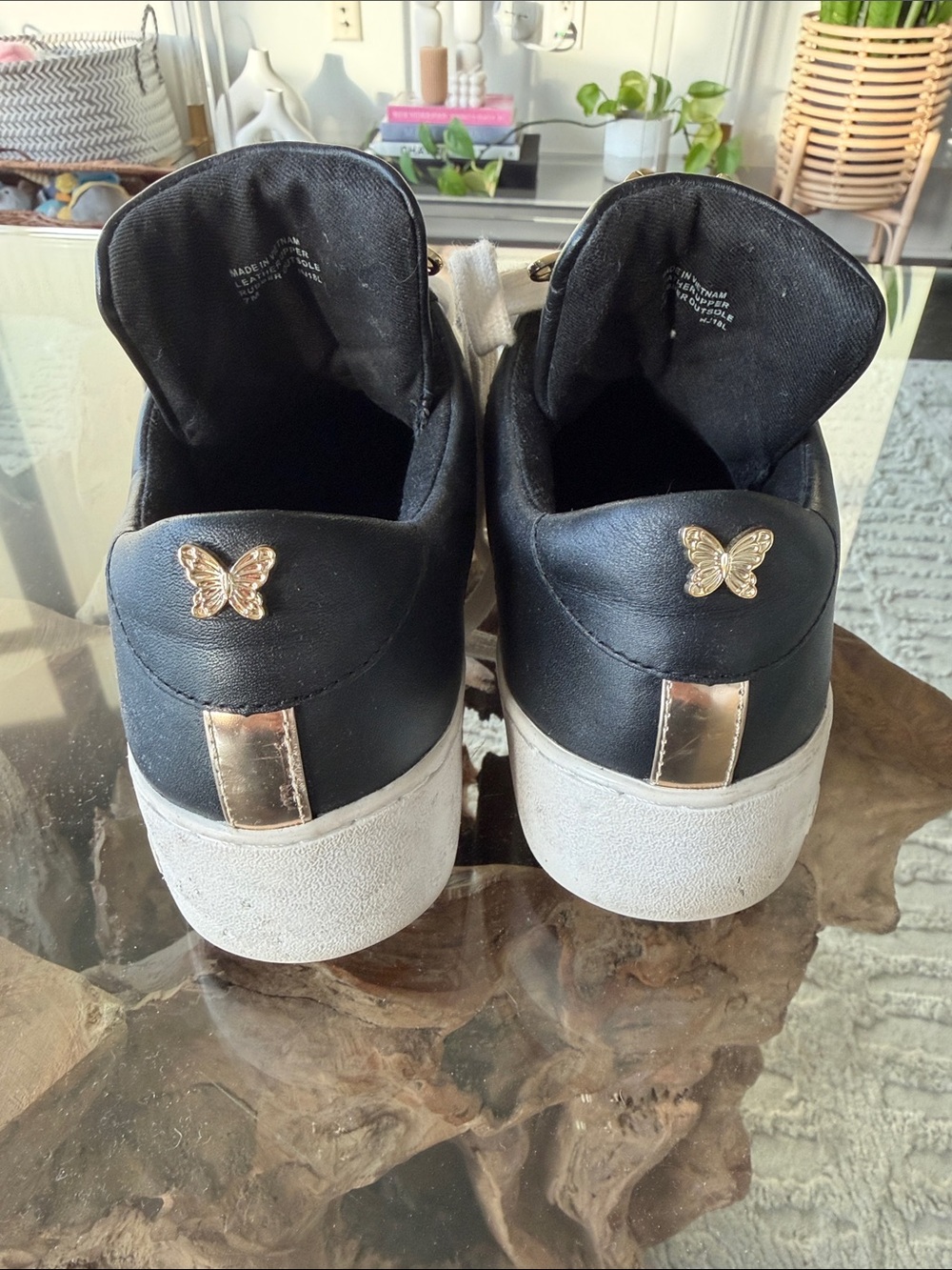 Michael Kors Black High-Top Sneakers with Gold Butterfly Accents - Picture 3 of 4